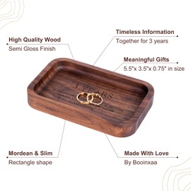 3 Years Anniversary Wood Tray Gifts for Him/Her, Wooden Engraved Ring Dish, Wood Trinket Dish for Wedding Anniversary, Birthday, Valentines Day Gifts for Husband, Wife - 5.5x3.5 Inch