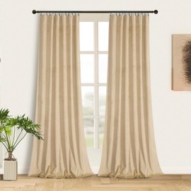 Roslynwood Cream Velvet Curtains - Classic Solid Christmas Decorative Thermal Insulated Black Window Drapery for Living Room, Rod Pocket, W52 x L63-inch, 2 Panels