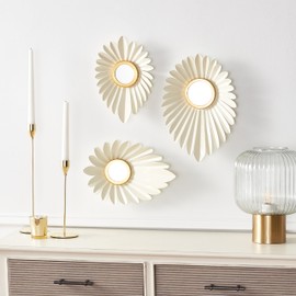 SAFAVIEH Home Collection Hermia Ivory/Gold Wall Décor Set of 3 Oval Shape with Round Mirror Contemporary Glam for Bedroom, Living Room, Foyer, Dining Area, Entryway