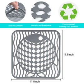 Coopay 2 Pack Kitchen Sink Mat PVC Eco-friendly Kitchen Stainless steel/Porcelain Dish Drying Pad Protector for Bottom of Sink, Fish Pattern Design, 11.8 x 11.8 Inches (Gray)