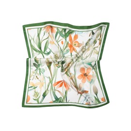 MayTree Silk Cloth Twill Silk Square 53 x 53 cm Summer Flowers White, White-patterned