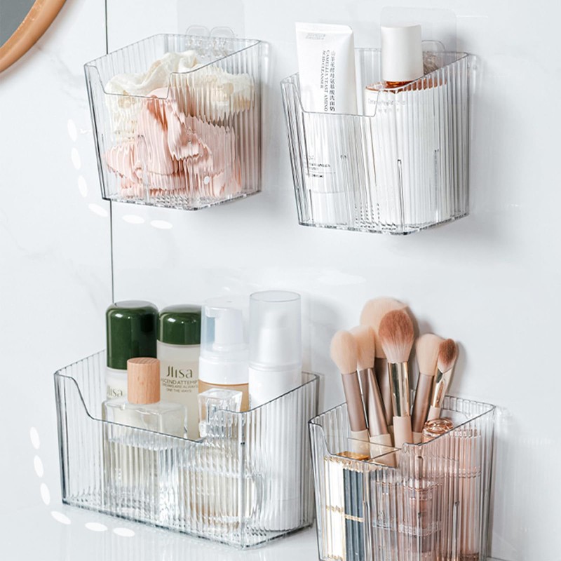 FloralGrace 2-Piece Acrylic Organiser, Clear Makeup Container, Stackable Organiser Baskets