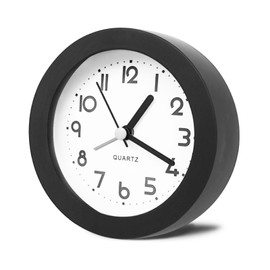 HIQU and HIST Alarm Clock with Backlight, 4.5 Inches Cute Analog Round Digital Quartz Clock, Non Ticking, Battery Operated,Simply Design for Living Room, Bedroom,Bedside, Desk Decorative (Black)