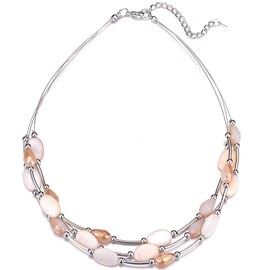 PEARL&CLUB Crystal Layered Statement Necklace For Women - Choker Necklace with Chunky Silver Chain, Birthday Gifts For Women (13-Natural)