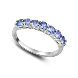GemStar USA Sterling Silver Tanzanite Half Eternity Band Ring, Size 8