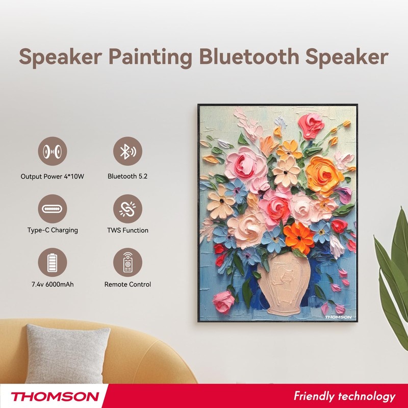 THOMSON Wireless Bluetooth Speakers with Art Painting Decoration,Ceiling Wall Mounted,Built-in