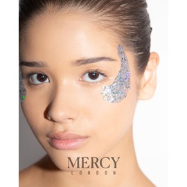 MERCY LONDON Glitter Highlights Sticker in Silver Holographic. Easy Application glitter sticker. For face and body.