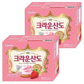 Crown Sando Strawberry Cream Cheese | 161g | 2 Boxes, Korean Snack, Strawberry Cream Cheese Filling Sandwich Biscuit, Sweet & Fruity, 산도 딸기크림치즈 샌드