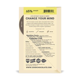 The Good Chocolate - Ginger Chocolate Bars, Zero Sugar, Lower Net Carb Snack, Lower Calorie, Vegan Chocolate Candy, 6 Bar Value Pack