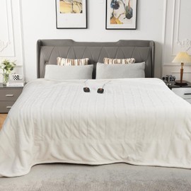 WOOMER Heated Blanket King Size,Durable Flannel and Soft Sherpa,Dual Control,84” × 90” Electric Blanket, 10 Heat Levels&0.5-12h auto-Off, Overheat Protection,Energy Efficient