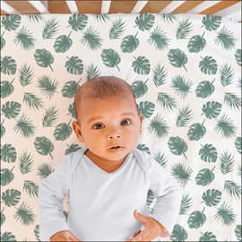 The Peanutshell Fitted Crib Sheet Set for Baby Boys or Girls - 2 Pack - Botanical Leaf & Stripe