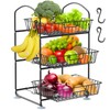3 Tier Wire Baskets with 2 Banana Hangers, Detachable Countertop