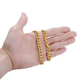 FOSIR Gold Plated Chain for Men, 18K Gold Plated Stainless Steel Diamond Cut Cuban link Chain Curb Necklace for Mens and Women (7mm, 18 Inches)