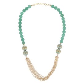 Bollywood Designer Indian Pearl Necklace Jewelry - Multi-faceted Pearl Linked Meenakari Accented Necklace with Matching Earrings