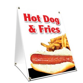 A-Frame Sidewalk Hot Dog & Fries Sign with Graphics On Each Side | 24" X 36" Print Size