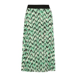 Pleated Midi Length Skirt with All-Over Print, light green, 42
