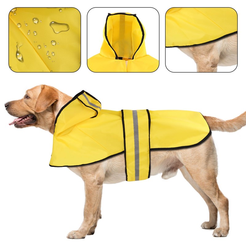Dog Raincoat with Hood, Adjustable Dog Rain Jacket with Reflective