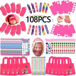 Spa Party Favors for Girls Multiple Spa Party Supplies (12 Tote Bags, 12 MINI Emery Boards,12 Colored Hair Clip Braids, 24 Toe Separators, 12 Body Jewels, 12 Unicorn Nail Decal Sets) with 1 or More