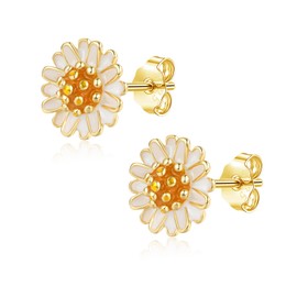 Lynizo Stud Earrings 925 Sterling Silver Flower Stud Earrings for Women, Hypoallergenic Daisy / Cherry Blossom Stud Earrings, Small Sleeping Cartilage Ear Plugs, Cute Jewellery for Girls, Sterling