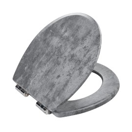 Toilet Seat, Slow Close, Premium Moulded Wood, Quick Release, Slate Marble Look, PIKLiDS, Laminated Woodgrain Finish (Round)