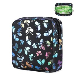 Likesing Period Bag Pouch, Leather Sanitary Napkin Storage Bag for Womens, Portable Sanitary Napkin Period Pad Pouch Bag for Purse, Small Make Up Bags(Black Butterflies)