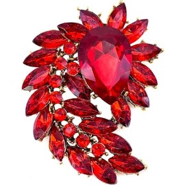 Rhinestone Red Leaf Costume Brooch Pin Jewelry Antiqued Tone Brooch (Red, One Size)