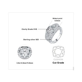 JewelryPalace Wing Flower Cross Cushion Cut 3.5 ct Cubic Zirconia Ring Women's Love Heart Engagement Rings Silver 925 Women with Stone, Simulated Diamond Wedding Rings Wedding Ring Band Set, Gemstone,