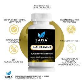 L-Glutamina 100 Pura 120 Cps SAISA HERBAL  Suplemento Natural  Apoyo Muscular y Digestivo  Calidad Premium                                            