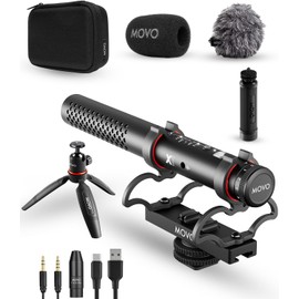 Movo X1 Supercardioid Shotgun Microphone - 3.5mm/XLR/USB-C Camera Mic for DSLR, Smartphones, and Computers - Professional On-Camera Microphone with Advanced Audio Controls, Tripod, and Accessories