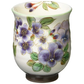 Kyoto Ware KTA576-02 Kiyomizu Ware Ceramic Kiln Teacup, Small, White Kake, Purple Grass Flower