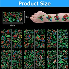 Luminous Tattoo, 12 Sheets Spider Waterproof Sticker Tattoo Children for Birthday Gifts Children's Birthday