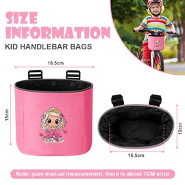 Adiwo Bike Basket Kids, Girls Bike Basket Waterproof Bicycle Front Basket, Detachable Bike Handlebar Basket, 210D Oxford Cloth Basket Carrier Bag with Cartoon Pattern, Bike Accessories For Girls Boy