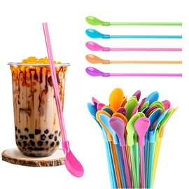 PEAPIN 10 Pieces Slush Straws, Colored Straw Spoon 2 in 1, Slush Straws with Scoop, Reusable Straw for Smoothies Milkshakes Coffee Cocktail