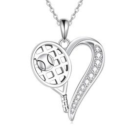 VONALA Tennis Racket Necklace for Women 925 Sterling Silver Heart Pendant Jewellery Birthday Gifts for Girls