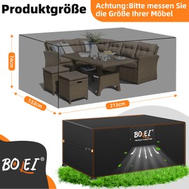 BOLEi Cover Garden Furniture Winterproof Tarpaulin with Ventilation Openings 420D Oxford Fabric Protective Cover Waterproof Rainproof Windproof Protective Cover for Rattan Furniture Balcony Furniture