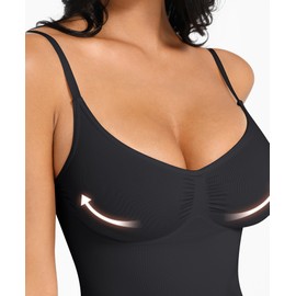 FeelinGirl Women Shapewear Compression Tummy Control Tank Top Shaping Camisole Shruned V-Neck Cami Shaper Black XL