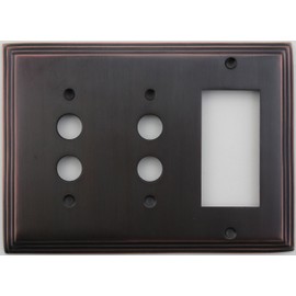 Classic Accents Deco Antique Copper 3 Gang Wall Plate - 2 Push Button Light Switch Openings 1 GFI/Rocker Opening
