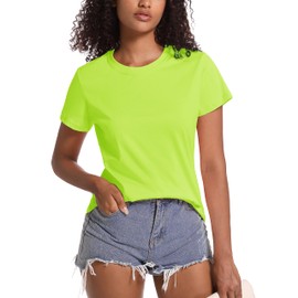 TACVASEN Women's Cotton Tshirts Short Sleeve Shirts Cotton Tee Shirts Basic Tees Summer Tops Casual T-Shirts Fluorescent Green