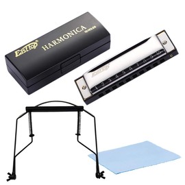 nullie Harmonica 10 Hole Play Narrator Set, Harmonica Holder, Set of 4 Ready to Start