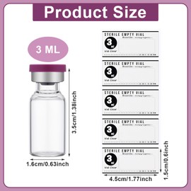 Threlaco 20 Pcs 3ml Sealed Sterile Empty Vials with Self Healing Injection Port Glass Penicillin Bottle with 20 Label Stickers (Purple)