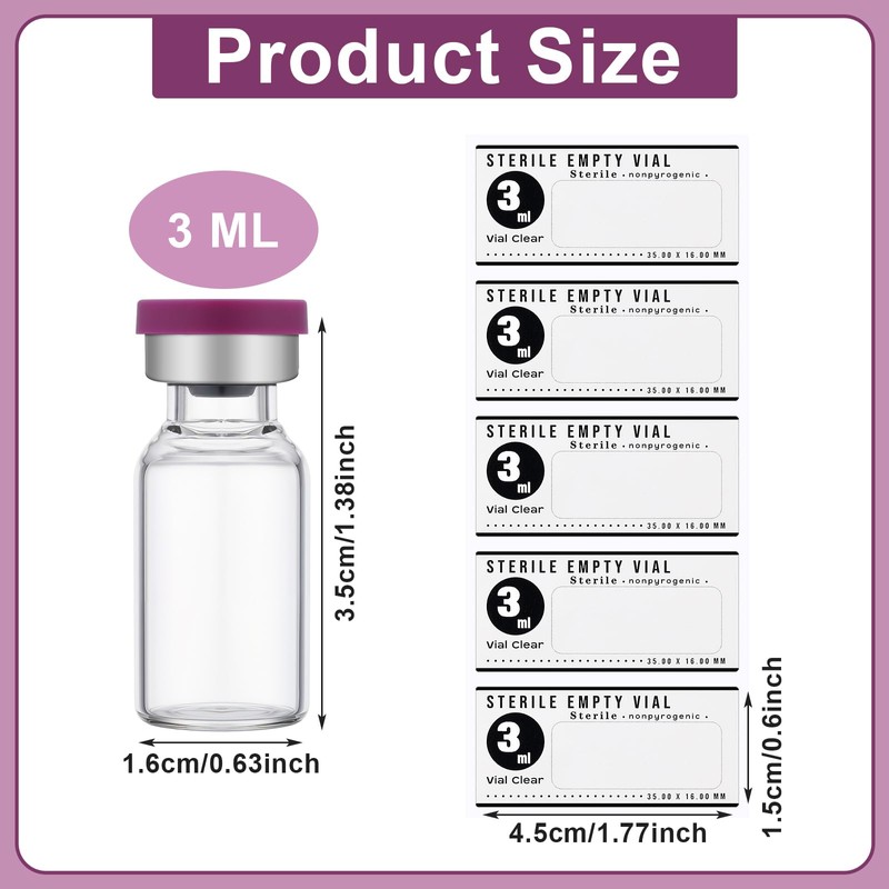 Threlaco 20 Pcs 3ml Sealed Sterile Empty Vials with Self