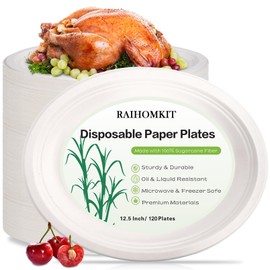 RAIHOMKIT 120 Pack Oval Paper Plates,12.5 Inch Disposable Oval Plates,Heavy Duty Biodegradable Plates Eco-Friendly Plates,White Oval Paper Dinner Plates for Party Picnic,Large,Thicken(White-120)