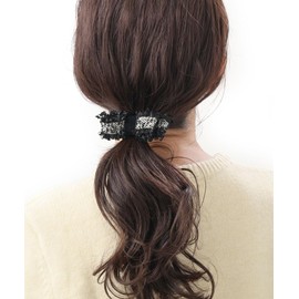 Kobe Vingtaine Pony Hook Hair Hook Tweed Ribbon Hair Accessory H7837-BK-CAFF Black (Hair Cuff)