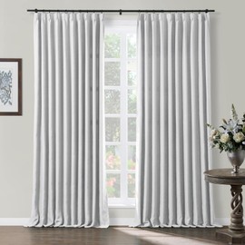TWOPAGES Grey White Pinch Pleat Curtain Blackout, Triple Weave Thermal Insulated Energy Saving Solid Window Curtain Panel for Bedroom, 84 x 102 Inch, 1 Panel