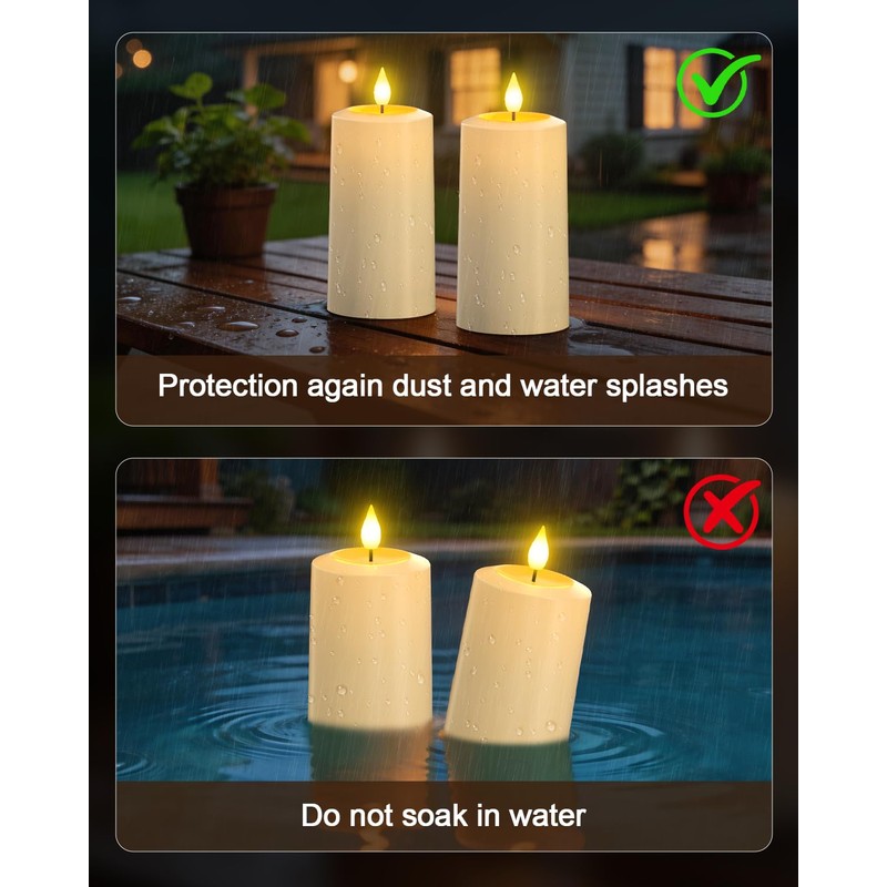 SoulBay USB-C Rechargeable Flameless LED Candles (2-Pack) - IP64 Waterproof
