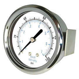 PIC Gauges 103D-158A U-Clamp Panel Mount Dry Pressure Gauge w/ Chrome Plated Steel Case, Brass Internals, Chrome Bezel, Plastic Lens, 1.5" Dial, 30"/0 hg Vacuum psi Range, 1/8" Male NPT