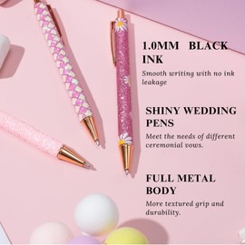 mumrap 9 Pcs Sparkly Pens for Women Fancy Pens with 10 Pcs Black Ink Refills Glitter Pretty pen sets for Ladies Office School Gifts(Pink)