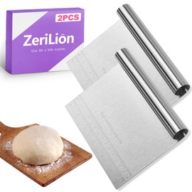 ZeriLion 2 Pack Stainless Steel Dough Cutter Scraper Set - Bench Scraper & Pastry Knife with Measuring Marks - Bread Dough Baking Professional Kitchen Tool