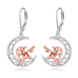 POPLYKE Unicorn Earrings for Women Sterling Silver Moon Dangle Earrings Unicorn Jewelry Gift for Women