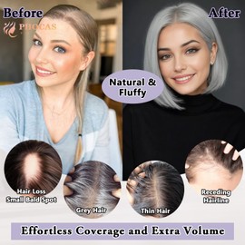 PHOCAS Short Hair Topper for Women with Thinning Hair Fluffy Silver Gray Bob Wig Toppers Wiglets Hairpieces for Black and White Women Daily Naturally Boost Volume